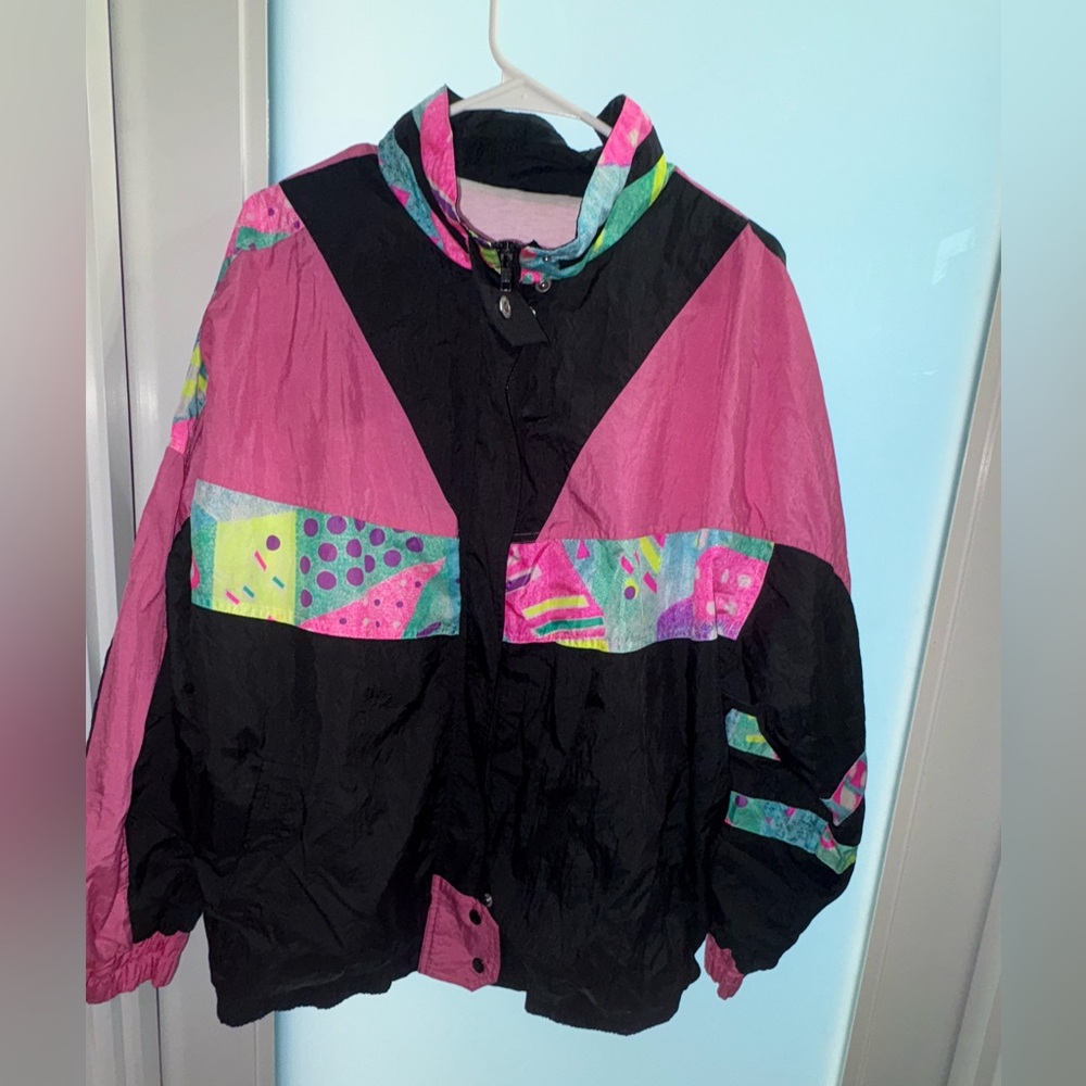 Vintage women’s Komitor nylon 80s 90s windbreaker colorful track jacket zip up!